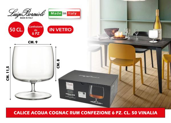 Bormioli Rocco Calice Vinalia: Set 6 Pezzi Cl 50 Per Acqua, Cognac, Rum