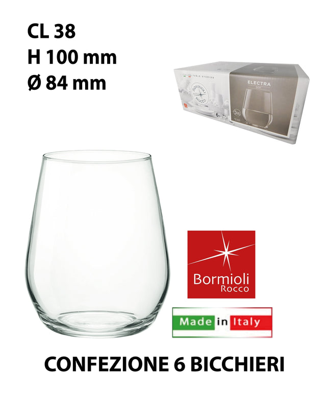Bormioli Rocco Bicchiere Electra Dof Acqua: Set 6 Pezzi Cl 38 Bormioli Rocco
