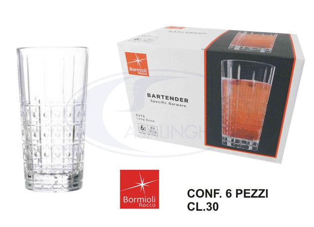 Bormioli Rocco Bicchiere Bartender Este Long Drink: Set 6 Pezzi Cl 30 Bormioli Rocco