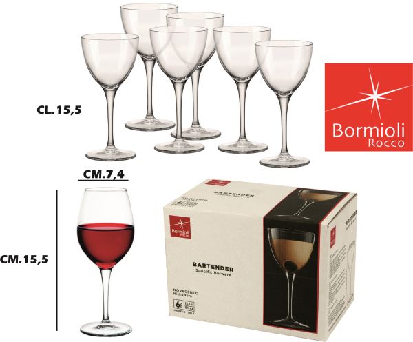 Bormioli Rocco Calice Bartender Novecento Nick&Nora: Set 6 Pezzi Cl 15,5