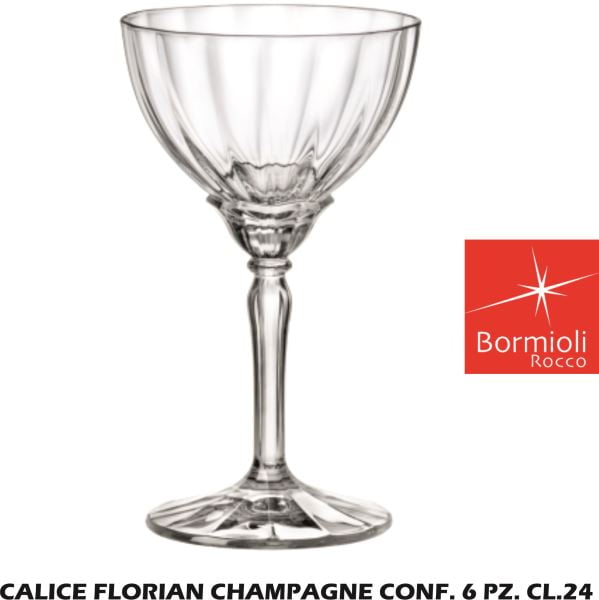 Bormioli Rocco 6 X Chiaro 240 Ml Florian Coppe Cocktail Champagne - Vecchio Bicchiere Espresso Martini Prosecco Vino Gin Coppa Bicchieri Set Regalo Bormioli Luigi