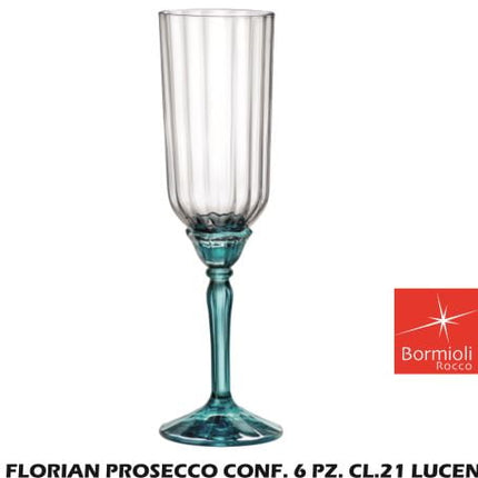 Calice Florian Prosecco Conf. 6 Pz. Cl.21 Lucent Blue Bormioli Luigi