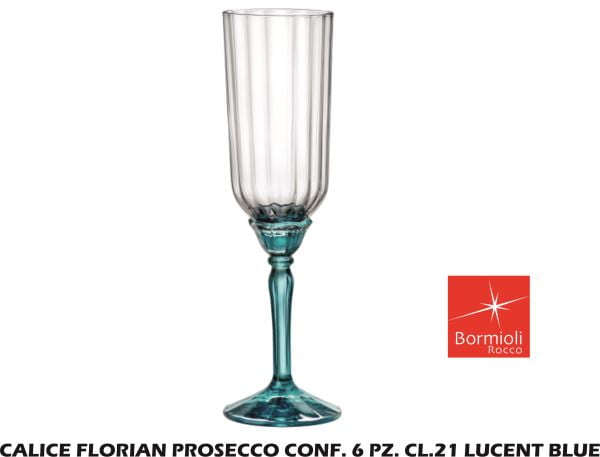 Calice Florian Prosecco Conf. 6 Pz. Cl.21 Lucent Blue Bormioli Luigi