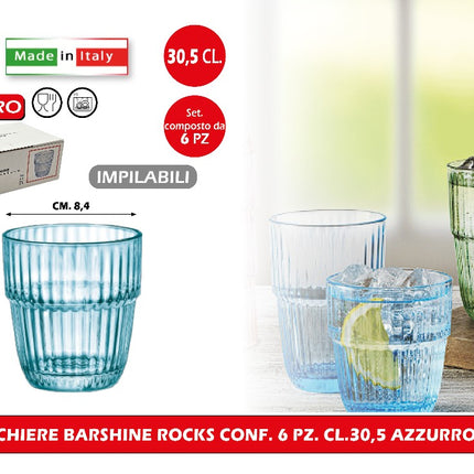 Bicchiere Barshine Rocks Conf. 6 Pz. Cl.30,5 Impilabile Azzurro Ice Bormioli Luigi