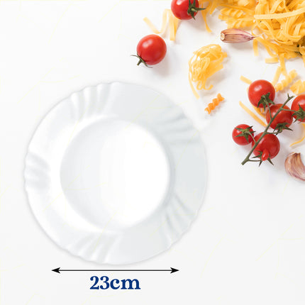 Piatto Fondo Ebro Ø23Cm Bianco 6Pz Con Decoro Bordo, Vetro Opale Temperato, Per Antipasti, Secondi Piatti, Contorni, Adatto Al Microonde Bormioli Rocco