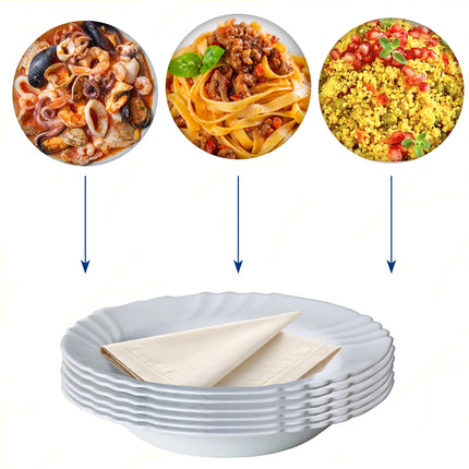 Piatto Fondo Ebro Ø23Cm Bianco 6Pz Con Decoro Bordo, Vetro Opale Temperato, Per Antipasti, Secondi Piatti, Contorni, Adatto Al Microonde Bormioli Rocco