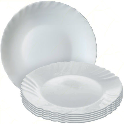 Piatto Frutta Ebro Ø20Cm Bianco 6Pz Con Decoro Bordo, Vetro Opale Temperato, Per Antipasti, Secondi Piatti, Contorni, Adatto Al Microonde Bormioli Luigi