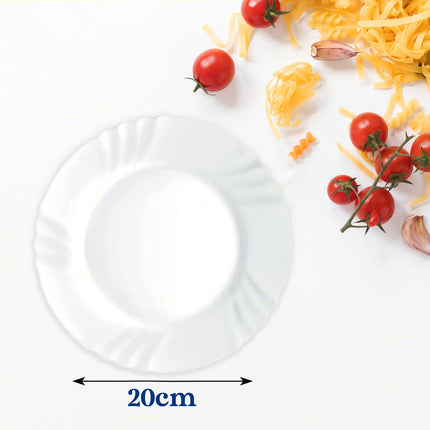 Piatto Frutta Ebro Ø20Cm Bianco 6Pz Con Decoro Bordo, Vetro Opale Temperato, Per Antipasti, Secondi Piatti, Contorni, Adatto Al Microonde Bormioli Luigi