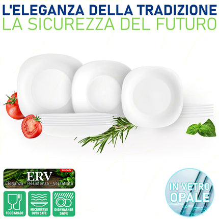 Bormioli Rocco Piatto Parma In Vetro Opale Temperato, Resistente A Urti E Alte Temperature, Set 6Pz