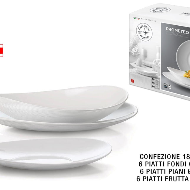 Piatti Serv. 18 Pz. Prometeo Bianco Bormioli-8411712763190
