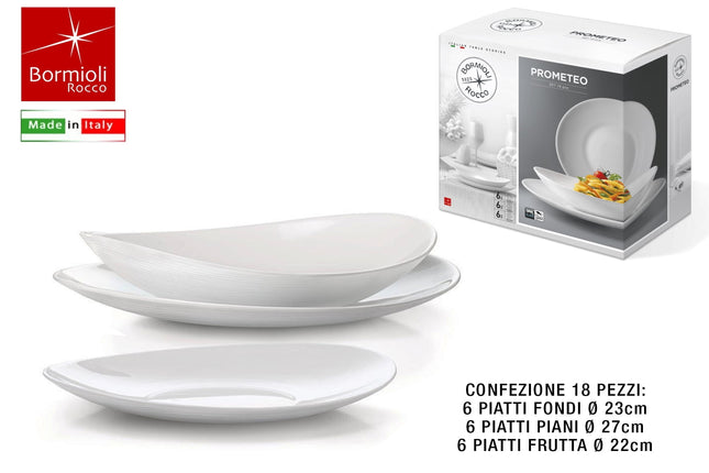 Bormioli Rocco Piatti Servizio Prometeo: Set 18 Pezzi Ovale Bianco Bormioli Rocco