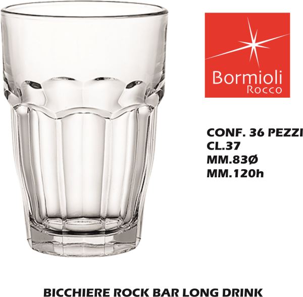 Bormioli Rocco Bicchiere Rock Bar: Set 36 Pezzi Cl 37 Long Drink