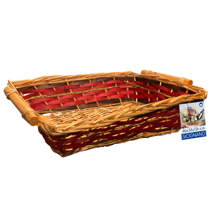 Cesto in Vimini Naturale per Regali Natalizi e Pasquali Idea Cesta Regalo Artigianale Decorativa Rettangolare Miele Rosso Oro 46 x 34 x 13 cm New Arcobaleno