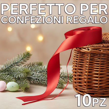 Set 10 Coccarde Natalizie Rosse Grandi con Tirante Rapi-Fiocco per Cesti e Regali New Arcobaleno