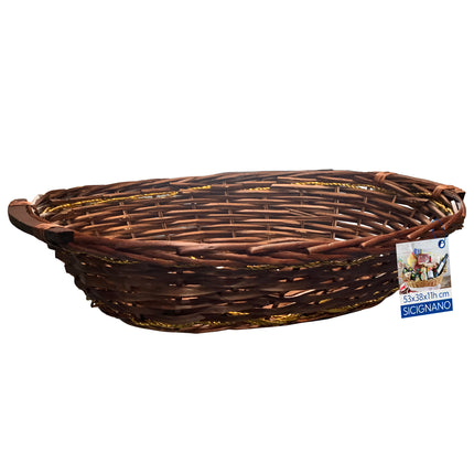 Cesto in Vimini Naturale per Regali Natalizi e Pasquali Idea Cesta Regalo Artigianale Decorativa Ovale Noce Oro 53 x 38 x 11 cm New Arcobaleno