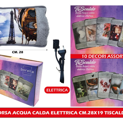 Borella TiScaldo Borsa Acqua Calda Elettrica 28x19 cm | Bouillotte Elettrica Ricaricabile Senza Cambi d'Acqua in 10 Decori Assortiti con Cavo Inclusog Borella Casalinghi srl