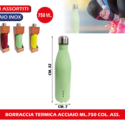 Borraccia Termica Acciaio Ml.750 Col. Ass. Borella Casalinghi srl