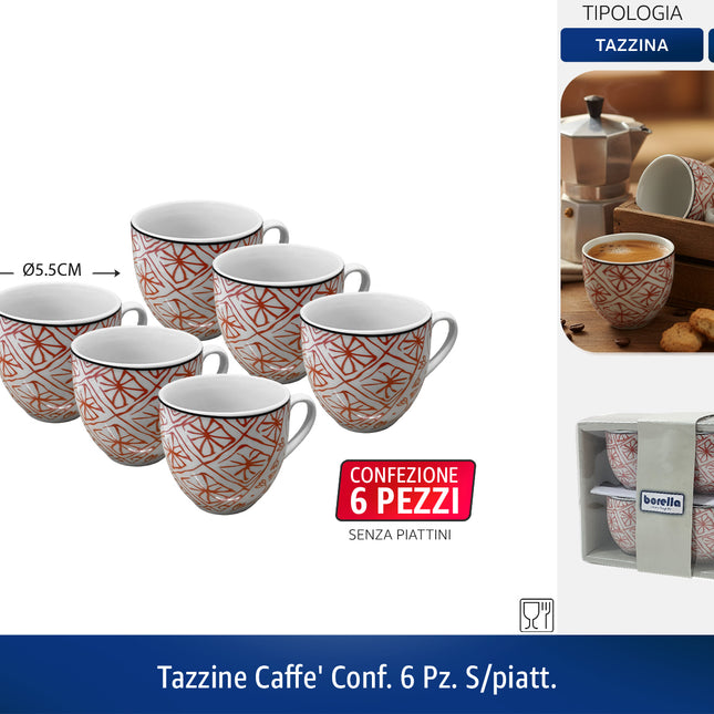 Tazzine Caffe' Conf. 6 Pz. S/Piatt. Rodi D&D Casalinghi