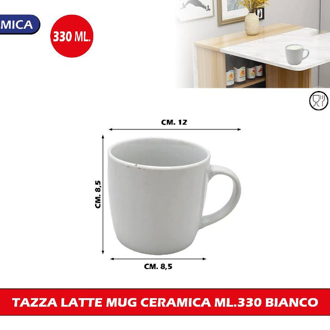 Tazza Latte Mug Ceramica Ml.330 Bianco Borella Casalinghi srl