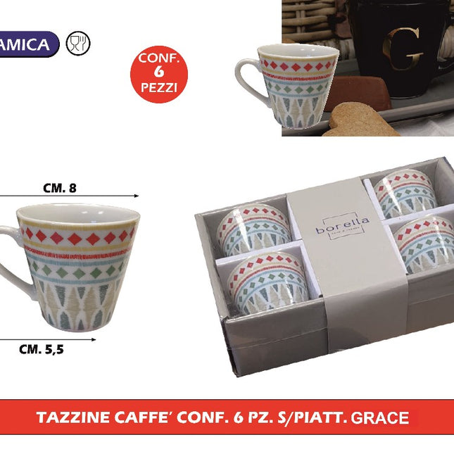 Tazzine Caffe' Conf. 6 Pz. S/Piatt. Grace Borella Casalinghi srl