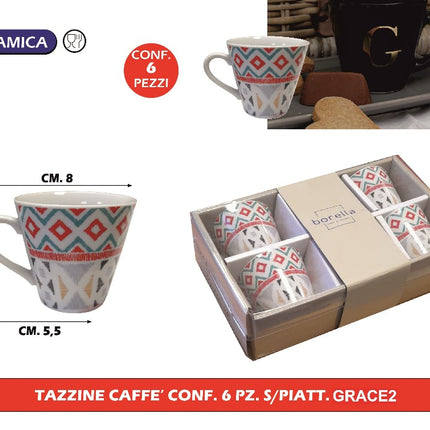 Tazzine Caffe' Conf. 6 Pz. S/Piatt. Grace2 Borella Casalinghi srl