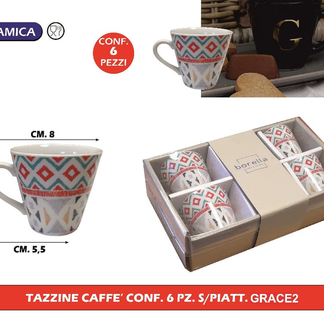 Tazzine Caffe' Conf. 6 Pz. S/Piatt. Grace2 Borella Casalinghi srl