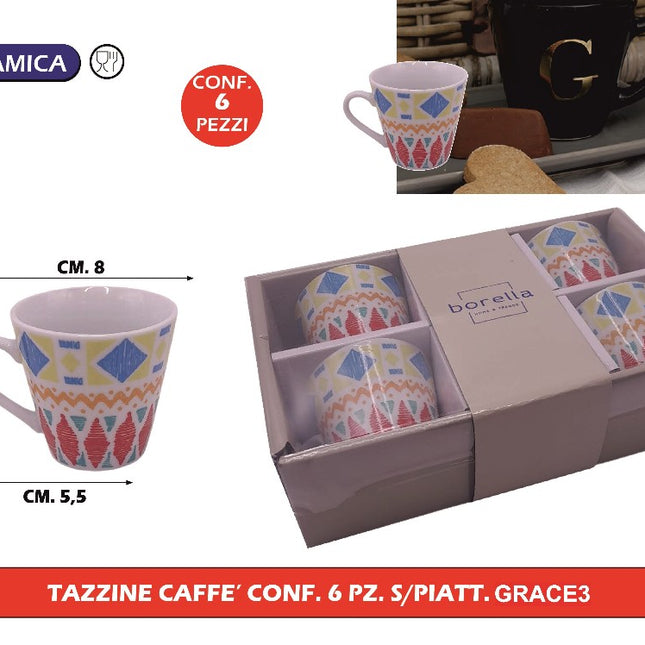 Tazzine Caffe' Conf. 6 Pz. S/Piatt. Grace3 Borella Casalinghi srl