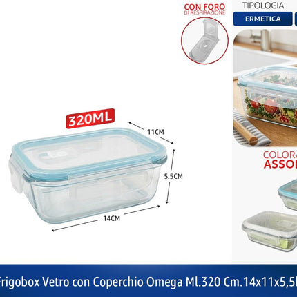 FRIGOBOX VETRO CON COPERCHIO OMEGA ML.320 CM.14X11X5,5h Borella Casalinghi srl