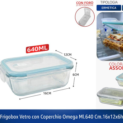 FRIGOBOX VETRO CON COPERCHIO OMEGA ML.640 CM.16X12X6h Borella Casalinghi srl