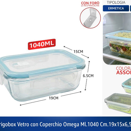 FRIGOBOX VETRO CON COPERCHIO OMEGA ML.1040 CM.19X15X6,5h Borella Casalinghi srl
