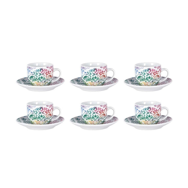 Tazzine Caffè Set 6 Pezzi con Piattini Fantasia Santorini Borella Casalinghi srl