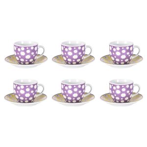 Set 6 Tazzine e Piattini in Ceramica Fantasia Fiori Pola (Opzione Appendino) Con piattini Borella Casalinghi srl