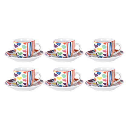 Set 6 Tazzine Caffè in Ceramica Fantasia Cuoricini (Opzione Piattino) Con piattini Borella Casalinghi srl