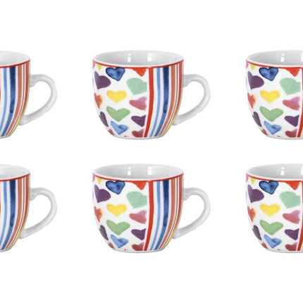 Set 6 Tazzine Caffè in Ceramica Fantasia Cuoricini (Opzione Piattino) Solo tazzine Borella Casalinghi srl