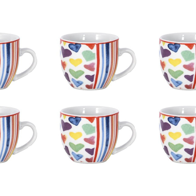 Set 6 Tazzine Caffè in Ceramica Fantasia Cuoricini (Opzione Piattino) Solo tazzine Borella Casalinghi srl