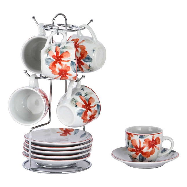 Tazzine Caffè Set 6 Pezzi Fantasia Cadice Con piattini e appendino Borella Casalinghi srl