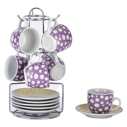 Set 6 Tazzine e Piattini in Ceramica Fantasia Fiori Pola (Opzione Appendino) Con piattini e appendino Borella Casalinghi srl