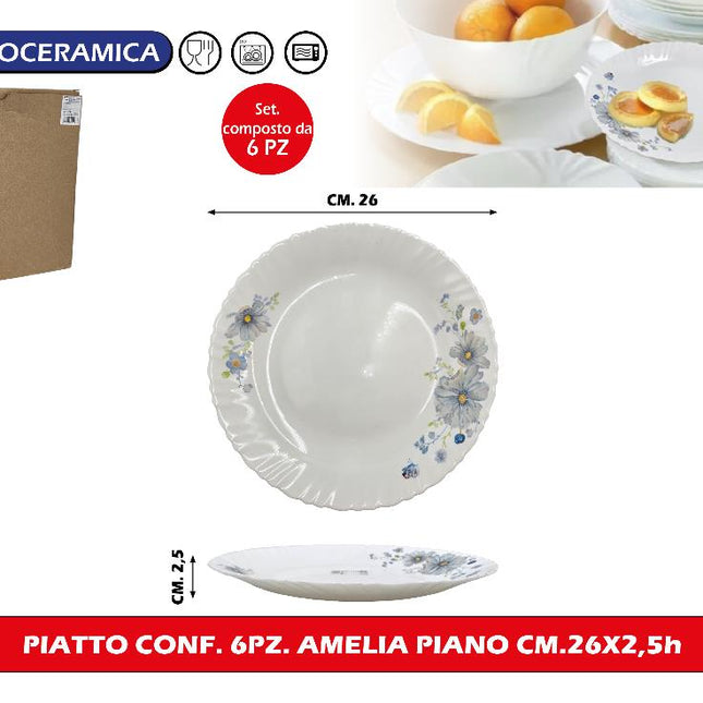 Piatto Conf. 6Pz. Amelia Piano Cm.26X2,5H Cegeco & Alar