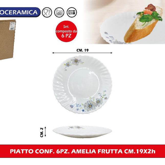 Piatto Conf. 6Pz. Amelia Frutta Cm.19X2H Cegeco & Alar
