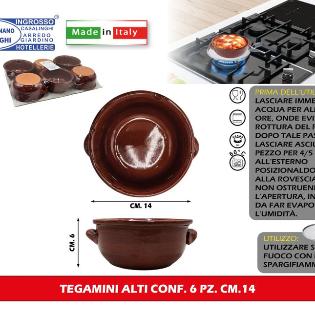 Casalinghi Sicignano Tegamini in Terracotta Alti, Set 6 Pezzi Ø 14 Cm H 6 Cm – Ideali per Porzioni Singole, Antipasti E Dessert Casalinghi Sicignano