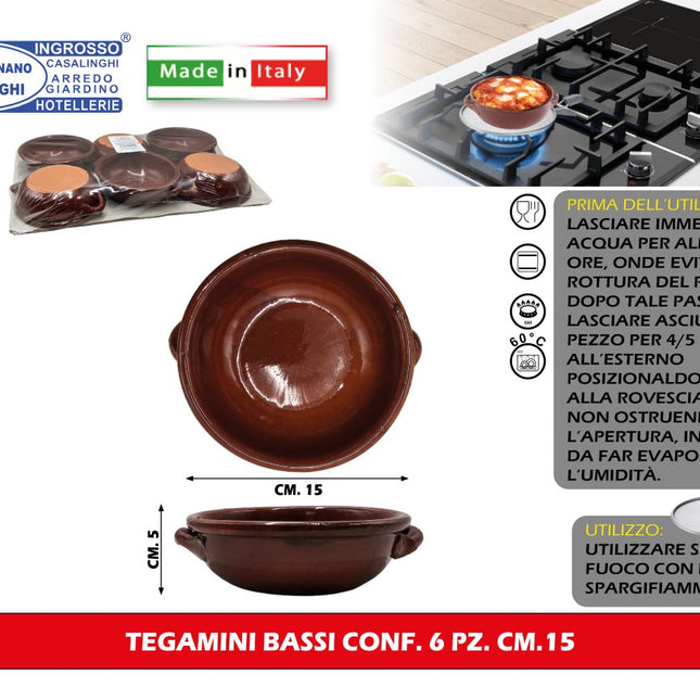 Casalinghi Sicignano Tegamini in Terracotta Bassi, Set 6 Pezzi Ø 15 Cm H 5 Cm – Ideali per Porzioni Singole, Antipasti E Dessert Casalinghi Sicignano