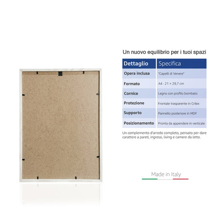 Sicignano Quadro Decorativo Naturale con Stampa Cascate Capelli di Venere, Cornice in Legno Noce Effetto Bombato, Poster Paesaggio Pronto da Appendere per Casa, B&B, Hotel e Ufficio - REF.02
