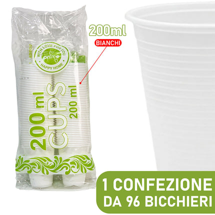 Bicchieri Plastica 200Ml Trasparenti E Bianchi Set 100/200/300/600 Pezzi