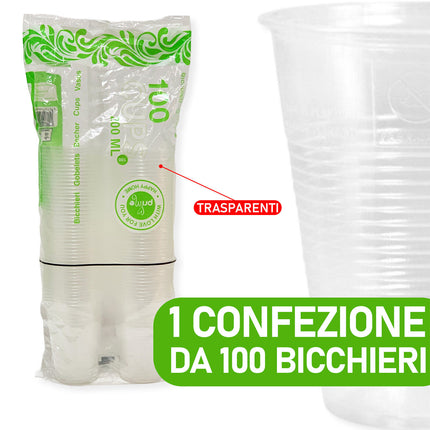 Bicchieri Plastica 200Ml Trasparenti E Bianchi Set 100/200/300/600 Pezzi