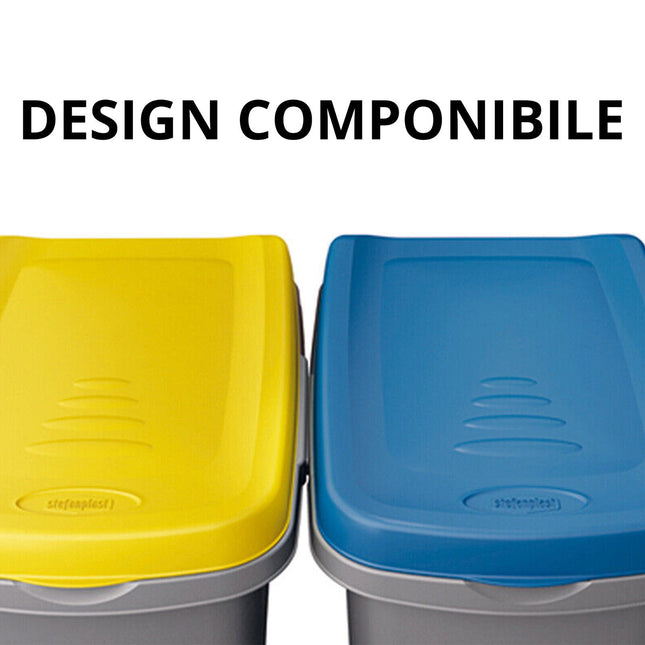 Bidone Spazzatura Plastica Coperchio Colorato Eco System 25L Cestino Rifiuti