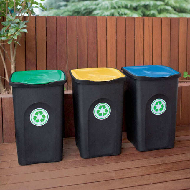 Stefanplast Pattumiera Ecogreen 50L – Bidone Raccolta Differenziata Con Coperchio Colorato (Giallo, Verde, Blu, Grigio) Cm 37X37X56H Per Interno Esterno