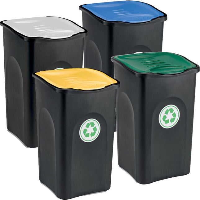 Stefanplast Pattumiera Ecogreen 50L – Bidone Raccolta Differenziata Con Coperchio Colorato (Giallo, Verde, Blu, Grigio) Cm 37X37X56H Per Interno Esterno