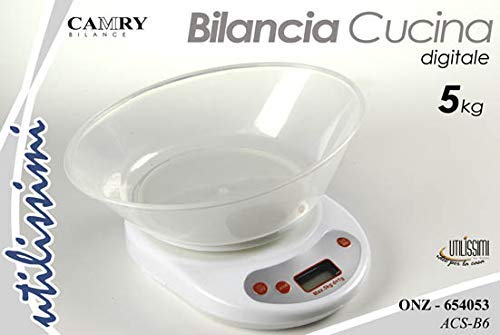 Gicos Bilancia da cucina digitale 5kg bianca utilissimi con vaschetta contenitore NZO-654053 Gicos