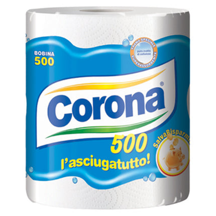 Rotolone Asciugatutto Corona 500 Strappi – 2 Veli, 750 g, Super Assorbente, Made in Italy Corona