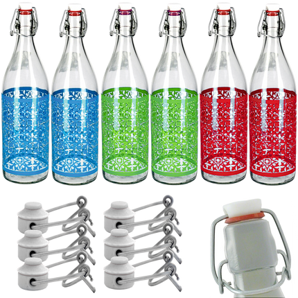 Bottiglie Grandi Vetro Forme Colorate con Tappo Ermetico Acqua Vino Olio Orzata